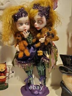 Paire de poupées d'art uniques Lulu Lancaster vampires victoriens siamois faites à la main