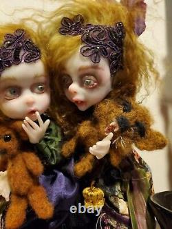 Paire de poupées d'art uniques Lulu Lancaster vampires victoriens siamois faites à la main