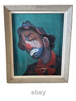 Peinture à l'huile d'un clown triste de l'artiste M. Playman - Pièce unique