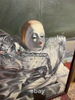 Peinture à l'huile rare et unique signée par l'artiste Ellanor Hoyt - Clown français vintage 24x30