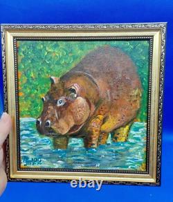Peinture acrylique originale d'hippopotame Animaux africains Art mural fait à la main Unique en son genre