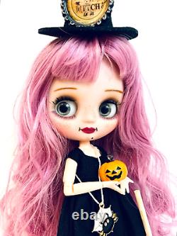 Poupée Blythe Middie OOAK personnalisée, petite sorcière Little Miss avec 8 articulations, en tenue d'Halloween