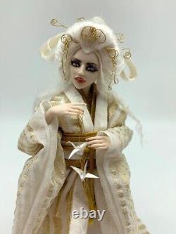 Poupée d'Art OOAK en Pâte Polymère, Geisha Blanche par Cindi Cannon