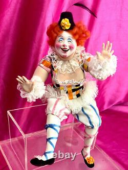 Poupée d'artiste NIADA OOAK Robert McKinley en pâte à papier Can Can Dancer Clown TRÈS RARE