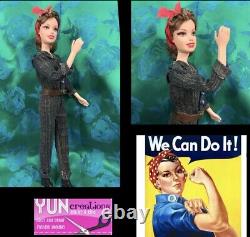 Rosy La Riveteuse Poupée OOAK Personnalisée Fait Main Collectionneurs Art Unique Fait Main