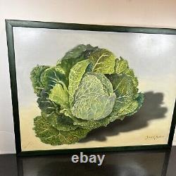 Susan R Ball Original signé 1989 Savoy Cabbage Nature morte à l'huile sur toile OOAK