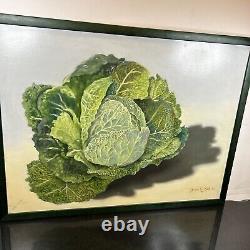 Susan R Ball Original signé 1989 Savoy Cabbage Nature morte à l'huile sur toile OOAK