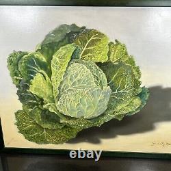 Susan R Ball Original signé 1989 Savoy Cabbage Nature morte à l'huile sur toile OOAK