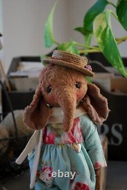 Sweet Artist Elephant Ooak Vintage Style Teddy Bear Leurs Amis Artisanal Toyr