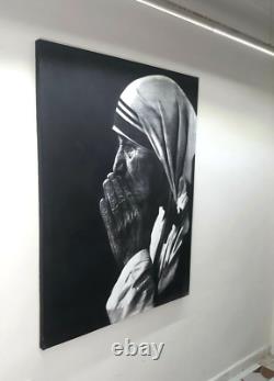 Tableau D'art Hyper Réaliste De Yosvany Arango Charcoal Sur Toile Mère Teresa