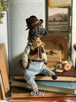 Teddy Handmade Handmade Toy Cadeau Collectable Animal Ooak Zebra Cowboy Poupée Décor