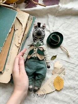 Teddy Handmade Interior Toy Collectable Gift Animal Ooak Zebra Cowboy Doll Décor