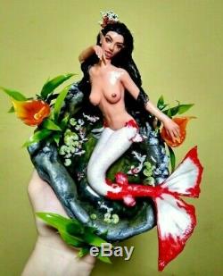 Unique Koi De Sirène D'étang Nelly De La Broche De Sculpture Miniature Poupée Fée En Beauté