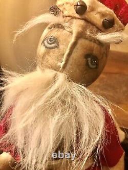 Vintage 20 Fait Main Santa Sur Flying Reindeer Artist Ooak Sur Antique Spool