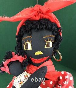 Vintage African American Cloth Rag Doll Folk Art Primitive Fait Main 16 Poupée