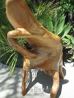 Vintage Moderne Unique Un-de-a-nature Que Ce Soit Solide Artiste Carved Teck Root Bois Chaise # 1