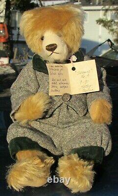 Vintage Mohair Teddy Bear Artist Kathy Mullin Wool Suit 14 Rare Bent Armleg Cat
