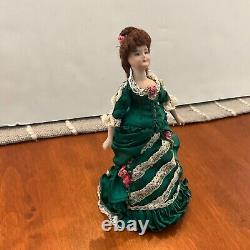 Vtg Magnifique Poupée Artisanale Miniature en Porcelaine d'une Femme Victorienne pour Maison de Poupée FAB