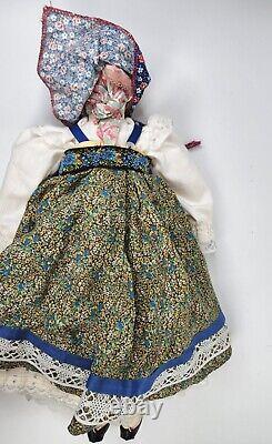 Vtg Russe Cloth Doll 16 Art Populaire Fait Main Bisque Costume De Visage Bleu Ooak