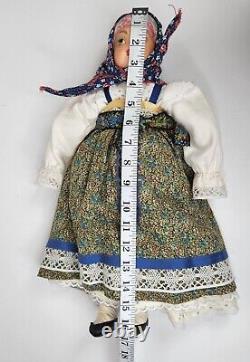 Vtg Russe Cloth Doll 16 Art Populaire Fait Main Bisque Costume De Visage Bleu Ooak