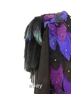 Vtg Vintage OOAK Création Artistique Main Ouest Frange Cape en Fourrure de Vison et Plumes